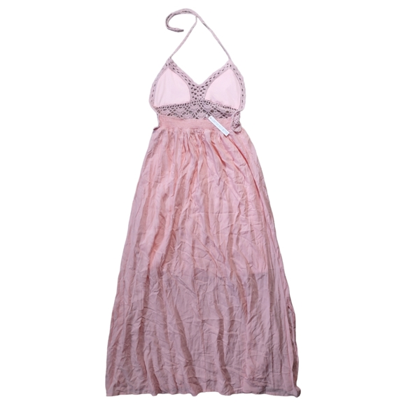 LilBetter Do It Better Peachy Pink Crochet Halter Open Back Maxi Dress Medium - Picture 8 of 16